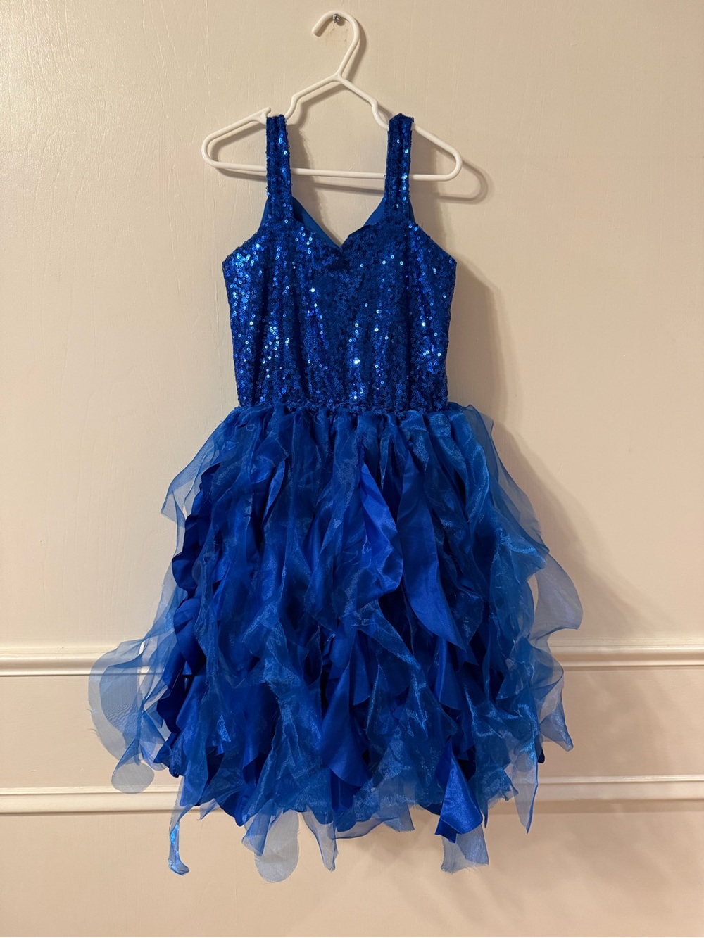SHEIN Royal Blue Sequin Tulle Ruffle Formal Dress for Girls